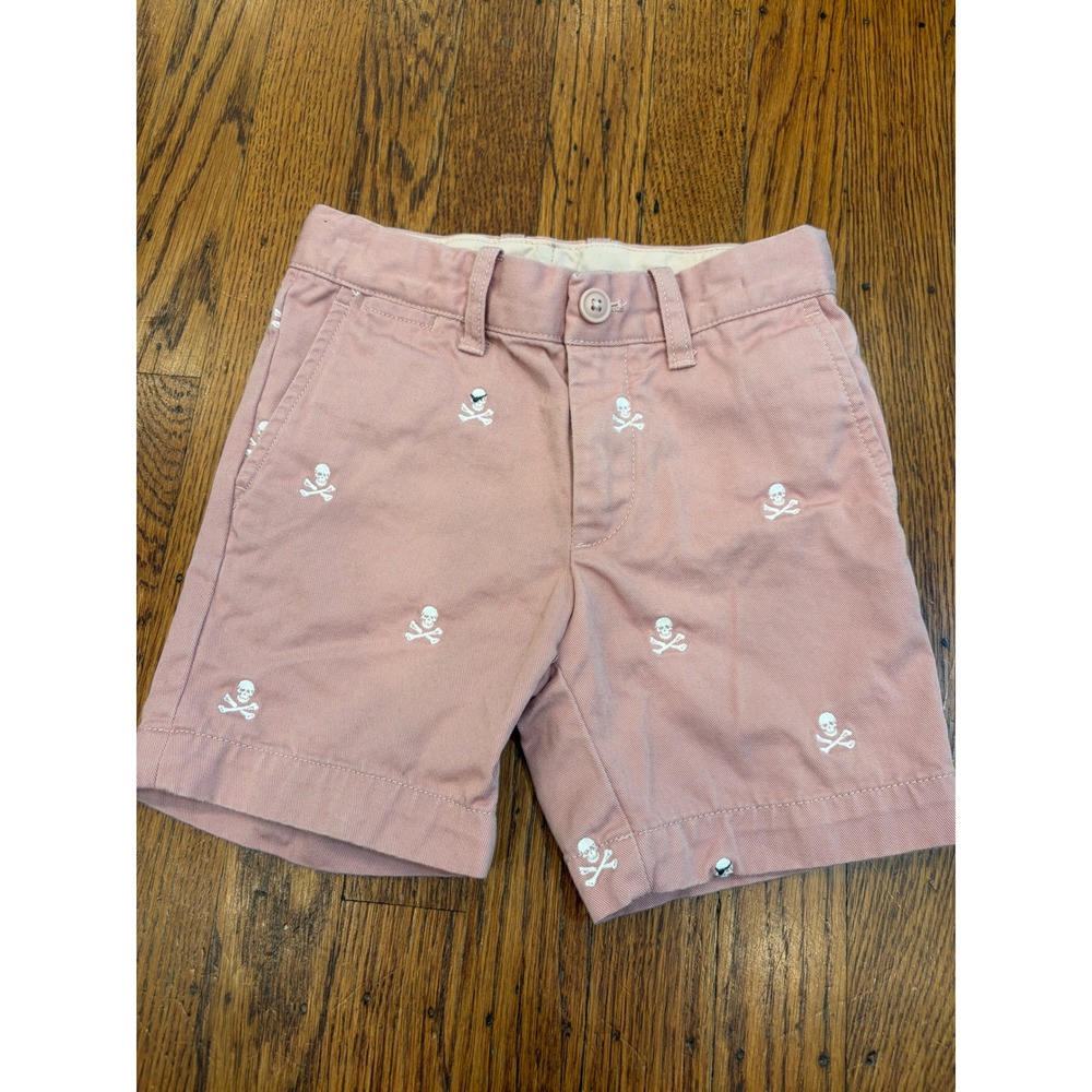 Crewcuts J.Crew Boys Pink Stanton Shorts Embroidered Skull Crossbones Size 3
